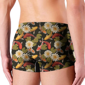 Koi Carp And Lotus Pattern Print Men's Boxer Briefs