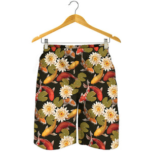 Koi Carp And Lotus Pattern Print Men's Shorts