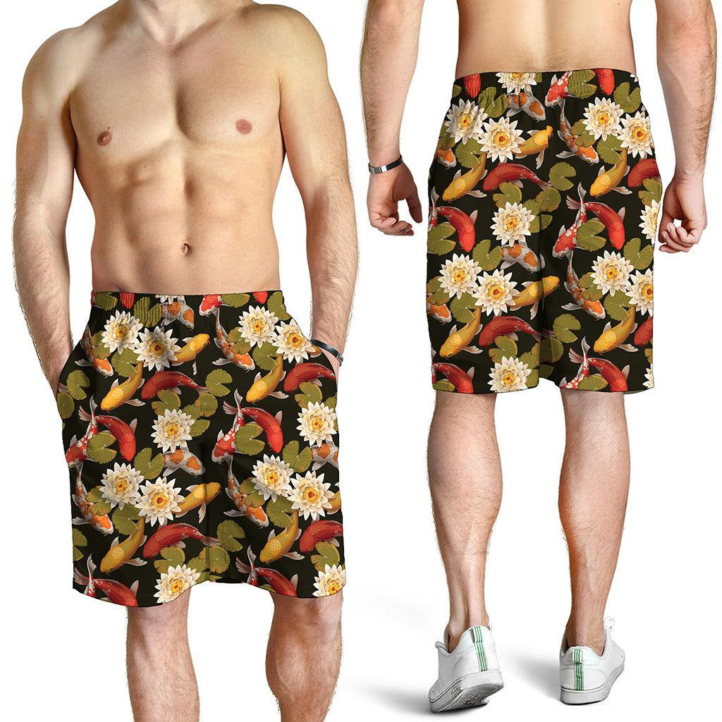 Koi Carp And Lotus Pattern Print Men's Shorts