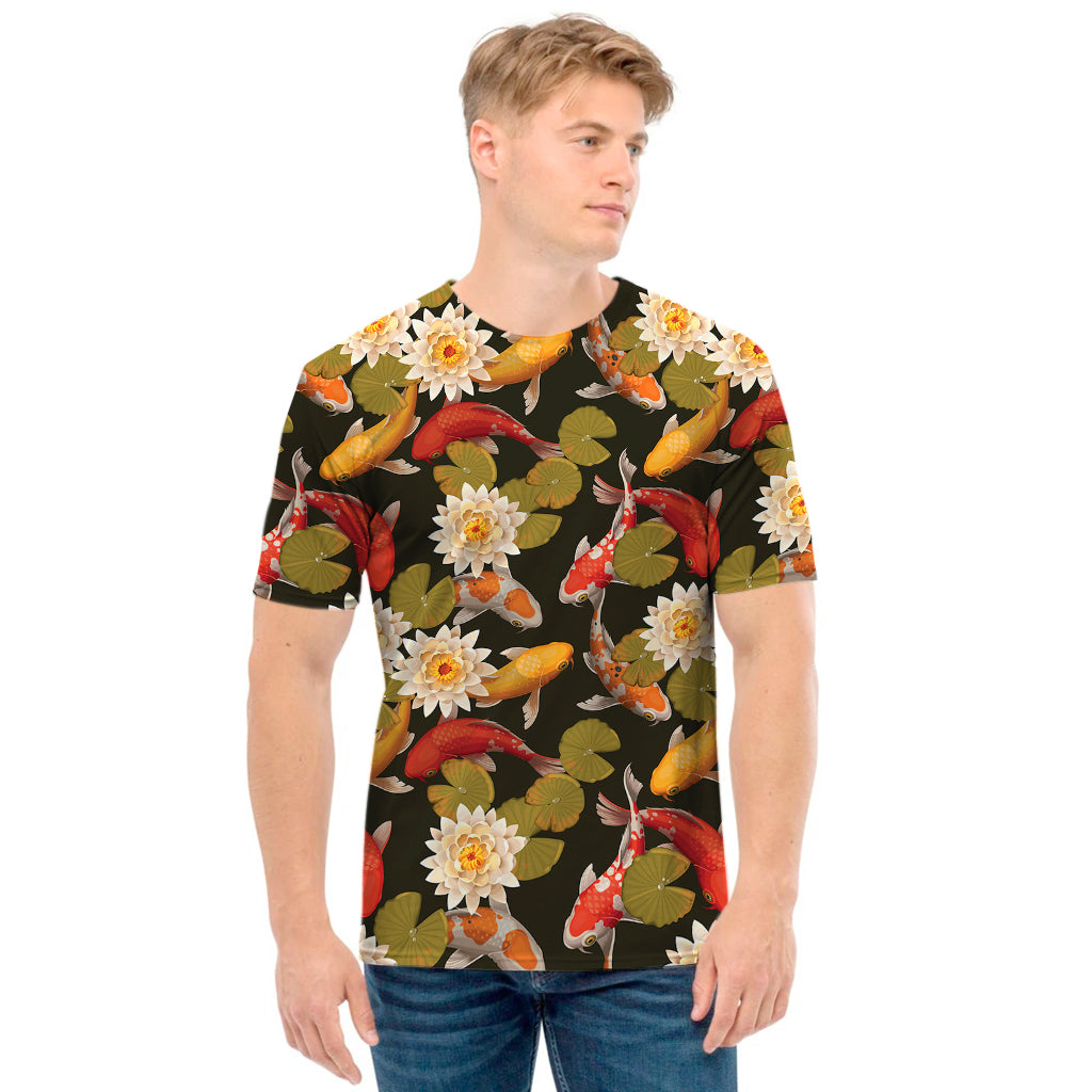 Koi Carp And Lotus Pattern Print Men's T-Shirt