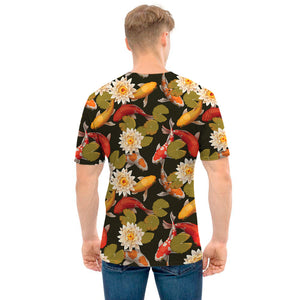 Koi Carp And Lotus Pattern Print Men's T-Shirt