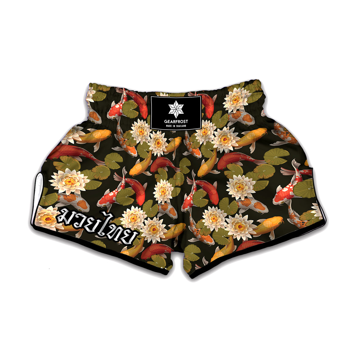 Koi Carp And Lotus Pattern Print Muay Thai Boxing Shorts