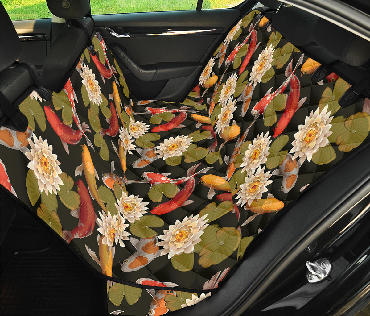 Koi Carp And Lotus Pattern Print Pet Car Back Seat Cover