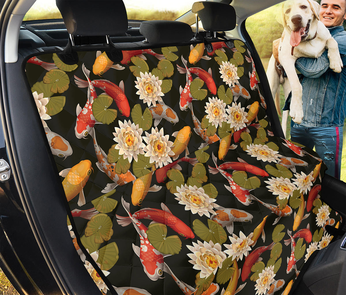 Koi Carp And Lotus Pattern Print Pet Car Back Seat Cover