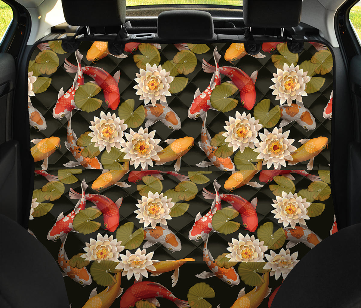 Koi Carp And Lotus Pattern Print Pet Car Back Seat Cover