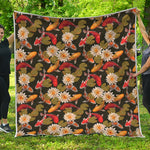 Koi Carp And Lotus Pattern Print Quilt