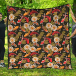 Koi Carp And Lotus Pattern Print Quilt