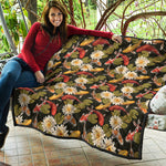 Koi Carp And Lotus Pattern Print Quilt