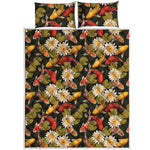 Koi Carp And Lotus Pattern Print Quilt Bed Set
