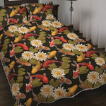 Koi Carp And Lotus Pattern Print Quilt Bed Set