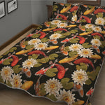 Koi Carp And Lotus Pattern Print Quilt Bed Set