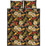 Koi Carp And Lotus Pattern Print Quilt Bed Set