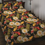 Koi Carp And Lotus Pattern Print Quilt Bed Set