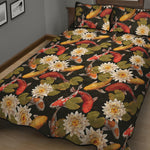 Koi Carp And Lotus Pattern Print Quilt Bed Set