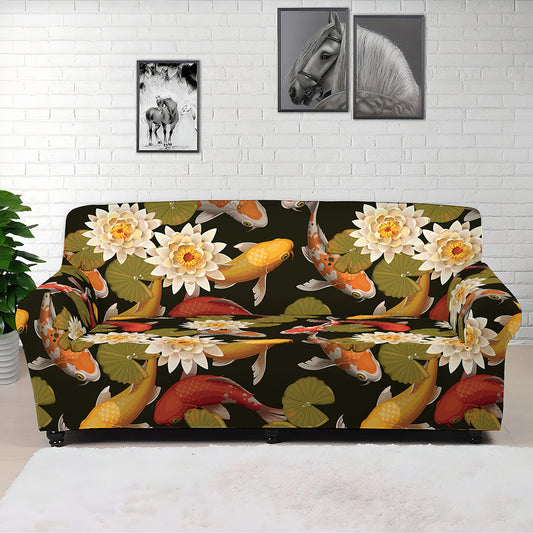 Koi Carp And Lotus Pattern Print Sofa Cover