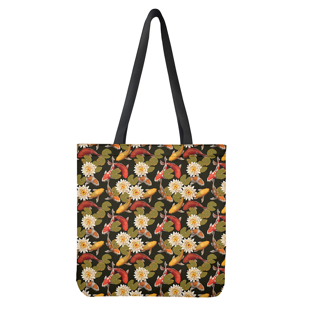 Koi Carp And Lotus Pattern Print Tote Bag