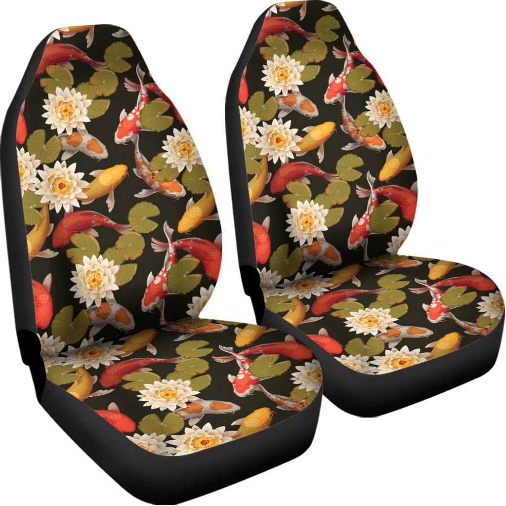 Koi Carp And Lotus Pattern Print Universal Fit Car Seat Covers