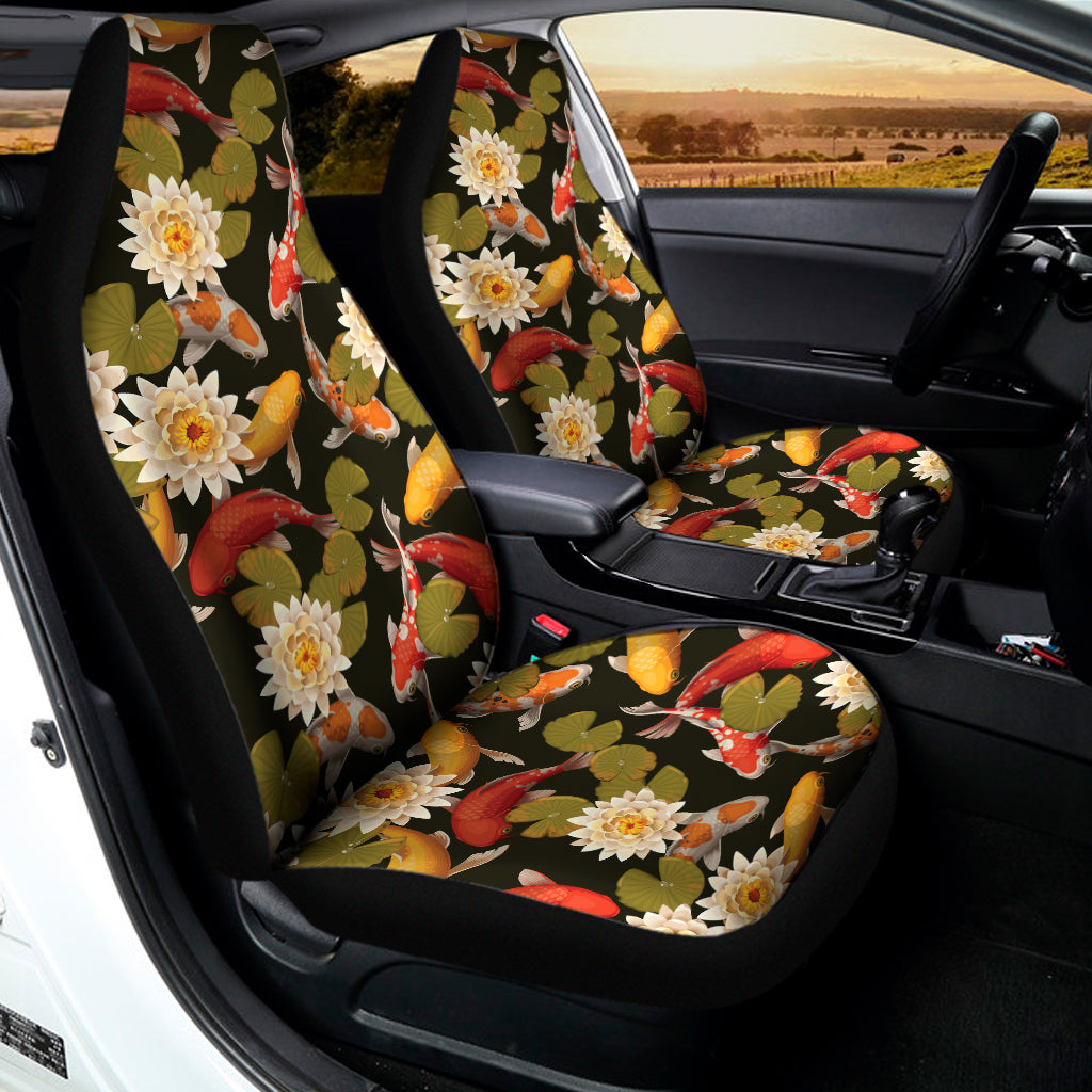 Koi Carp And Lotus Pattern Print Universal Fit Car Seat Covers