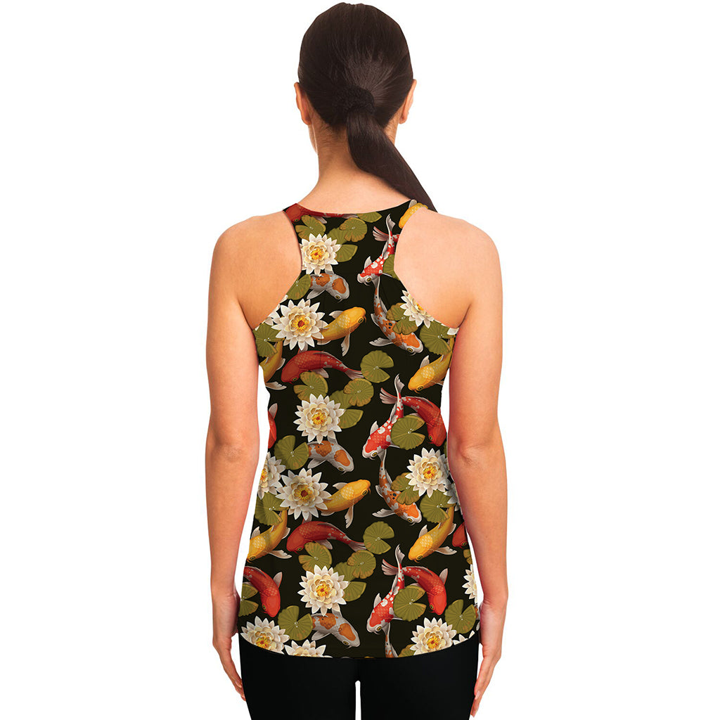Koi Carp And Lotus Pattern Print Women's Racerback Tank Top