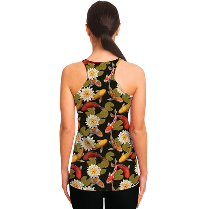 Koi Carp And Lotus Pattern Print Women's Racerback Tank Top