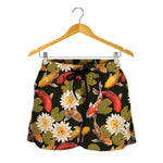 Koi Carp And Lotus Pattern Print Women's Shorts
