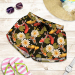 Koi Carp And Lotus Pattern Print Women's Shorts