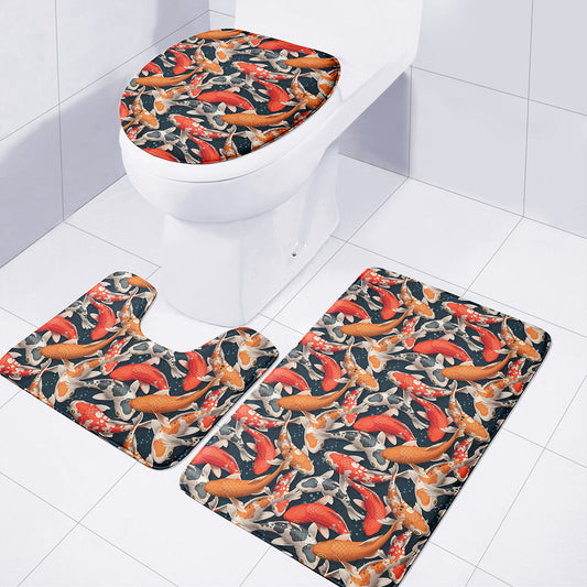 Koi Carp Pattern Print 3 Piece Bath Mat Set