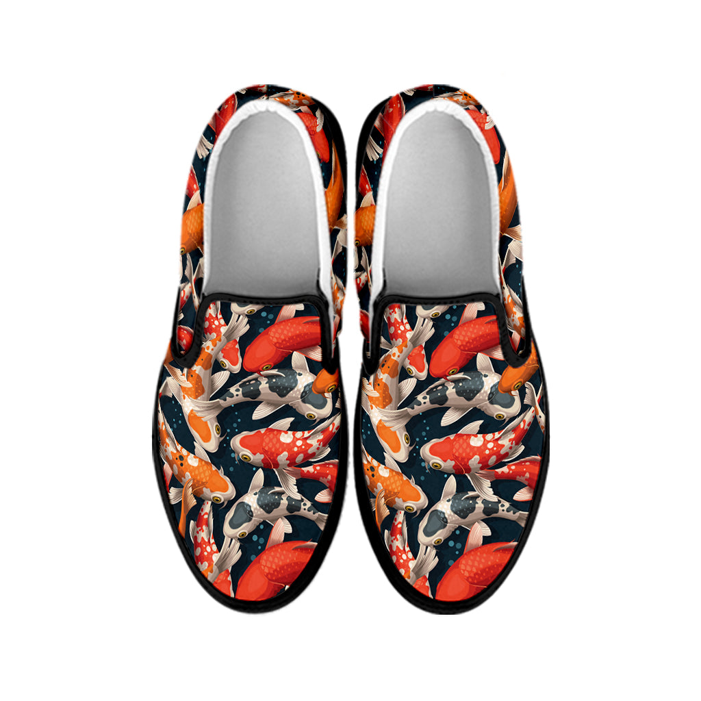 Koi Carp Pattern Print Black Slip On Shoes