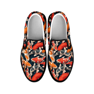 Koi Carp Pattern Print Black Slip On Shoes