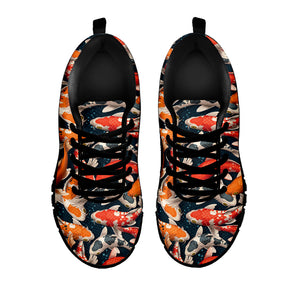 Koi Carp Pattern Print Black Sneakers