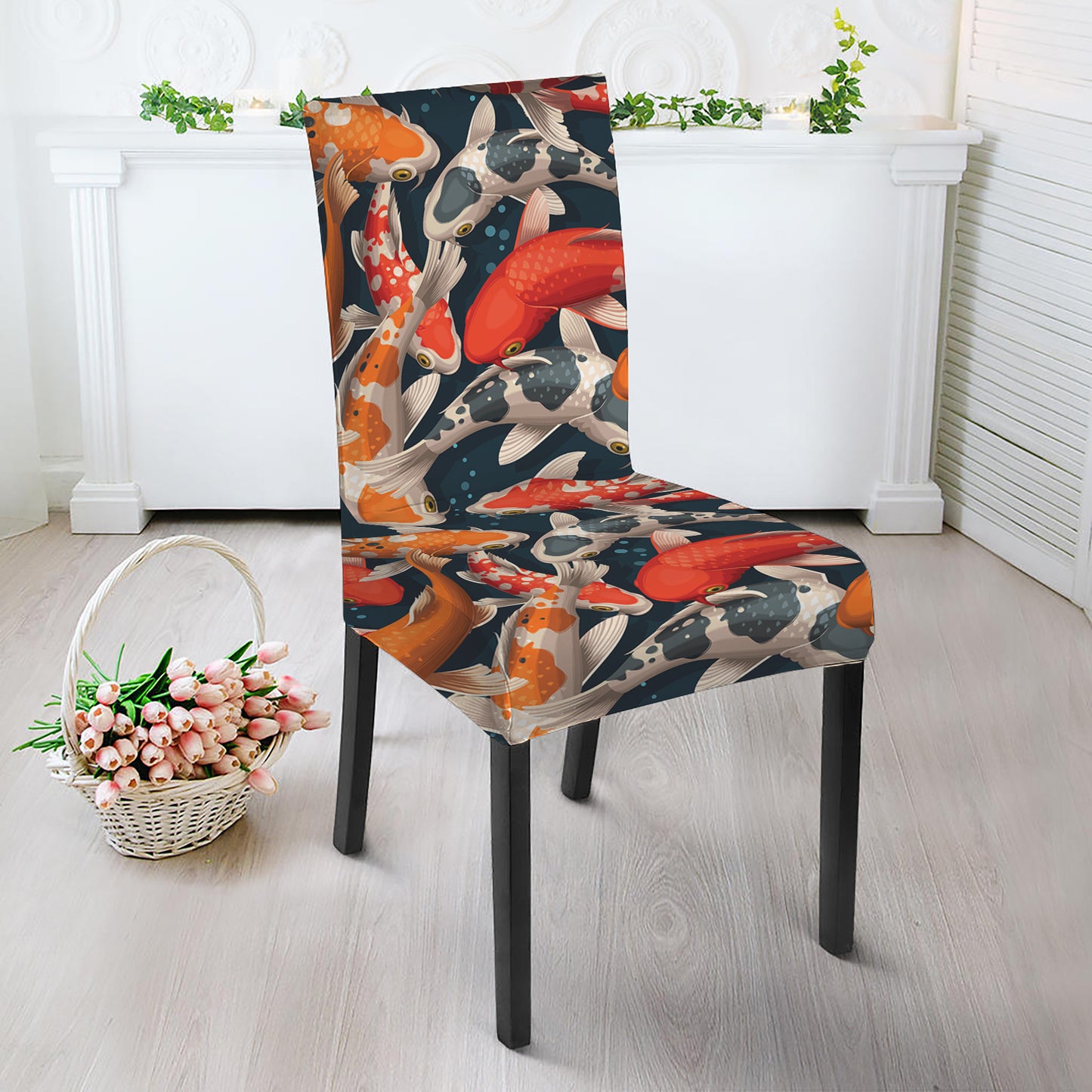 Koi Carp Pattern Print Dining Chair Slipcover