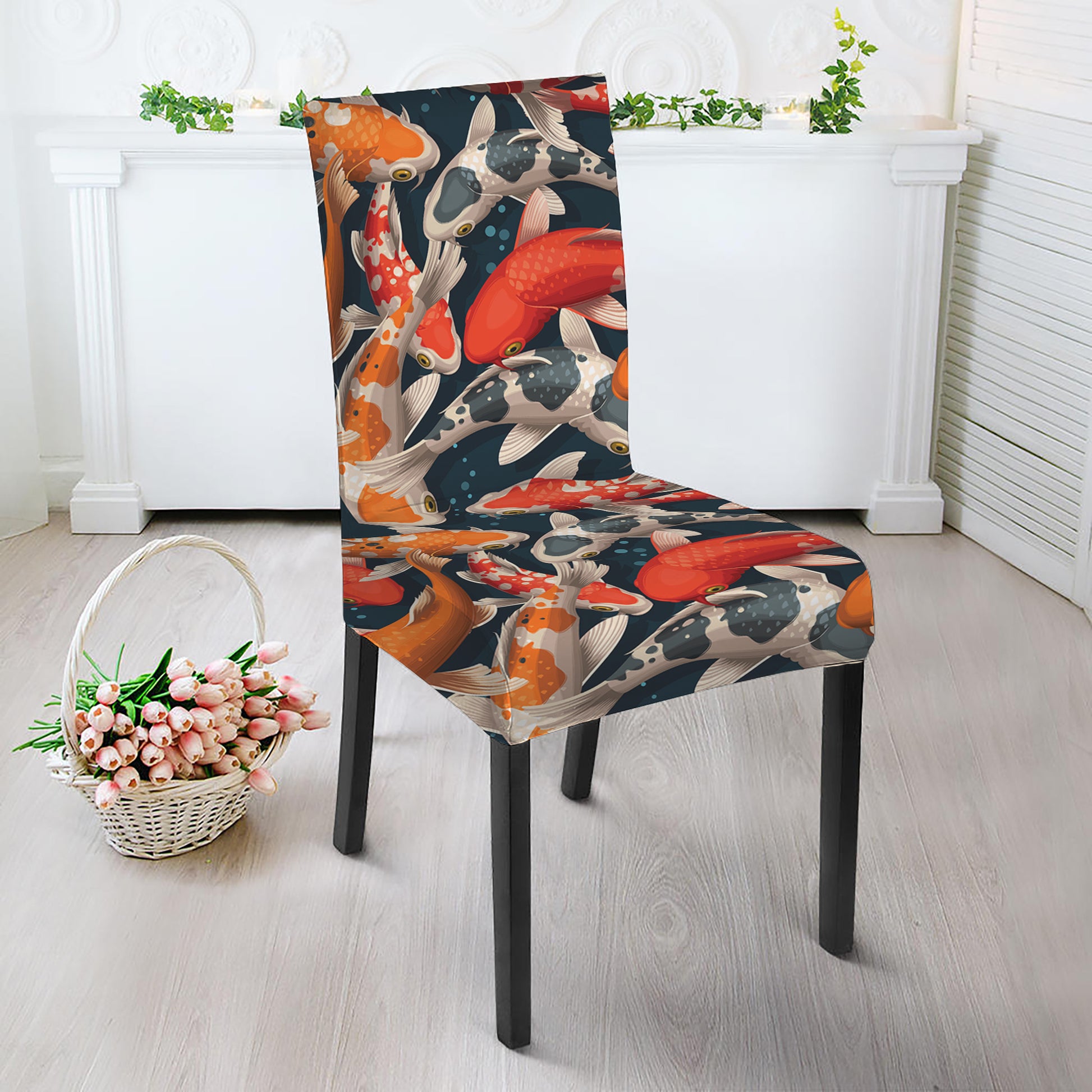 Koi Carp Pattern Print Dining Chair Slipcover