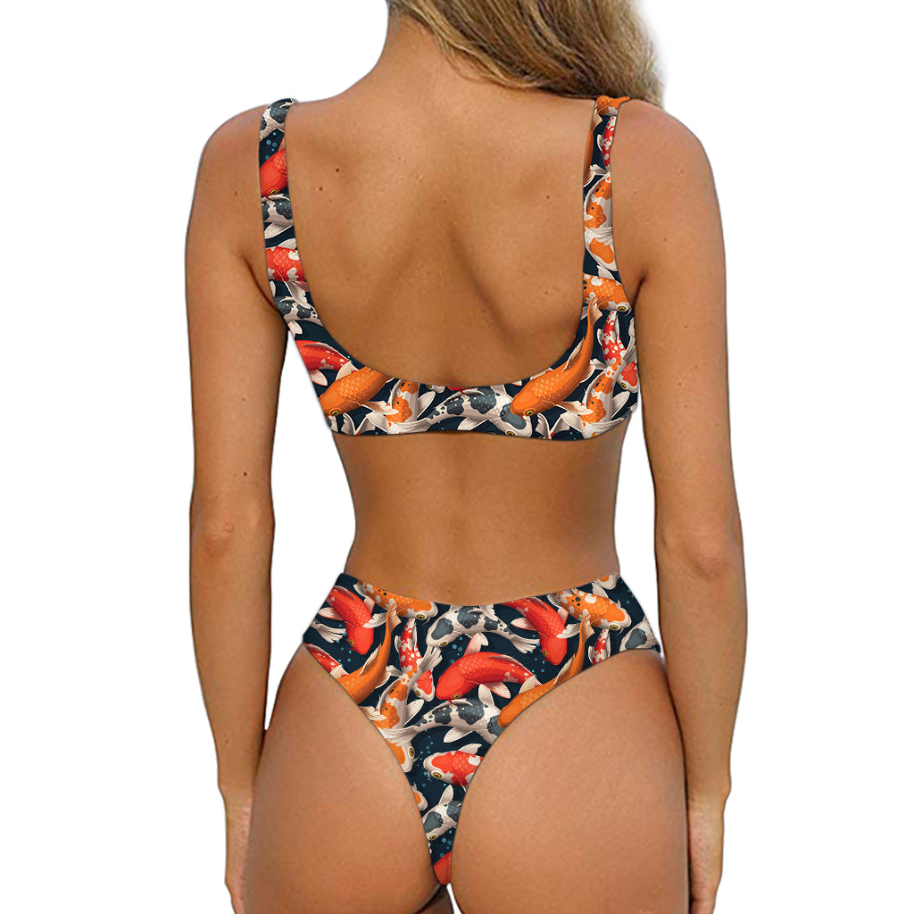 Koi Carp Pattern Print Front Bow Tie Bikini