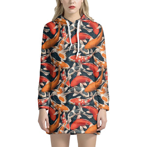 Koi Carp Pattern Print Hoodie Dress