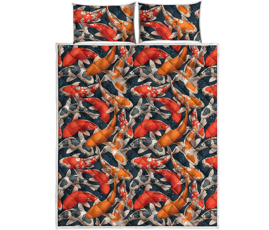 Koi Carp Pattern Print Quilt Bed Set