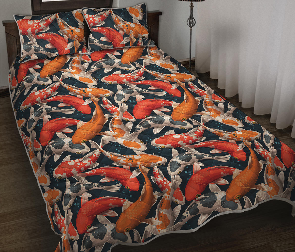 Koi Carp Pattern Print Quilt Bed Set