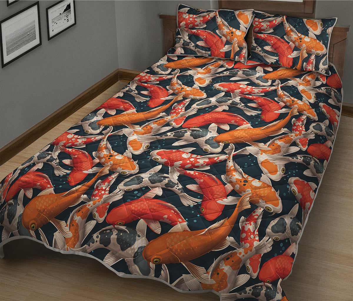 Koi Carp Pattern Print Quilt Bed Set