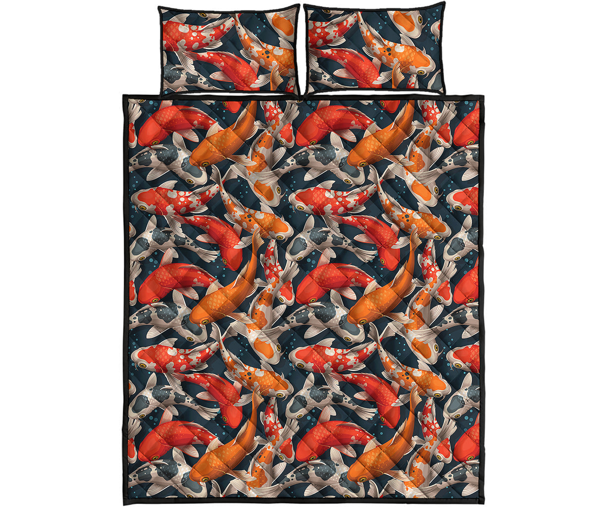 Koi Carp Pattern Print Quilt Bed Set