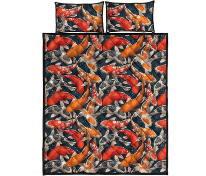 Koi Carp Pattern Print Quilt Bed Set