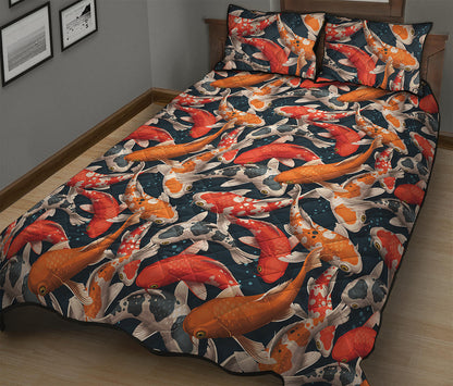 Koi Carp Pattern Print Quilt Bed Set