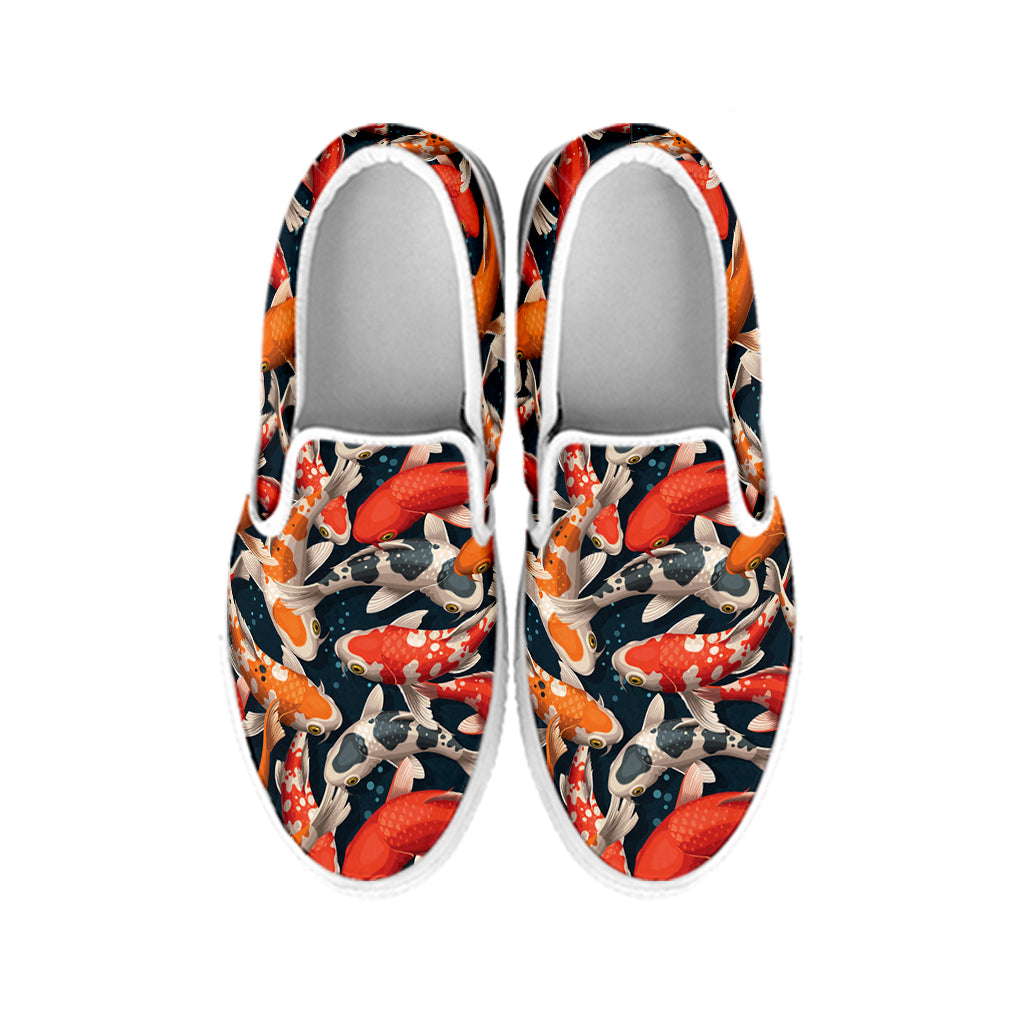 Koi Carp Pattern Print White Slip On Shoes