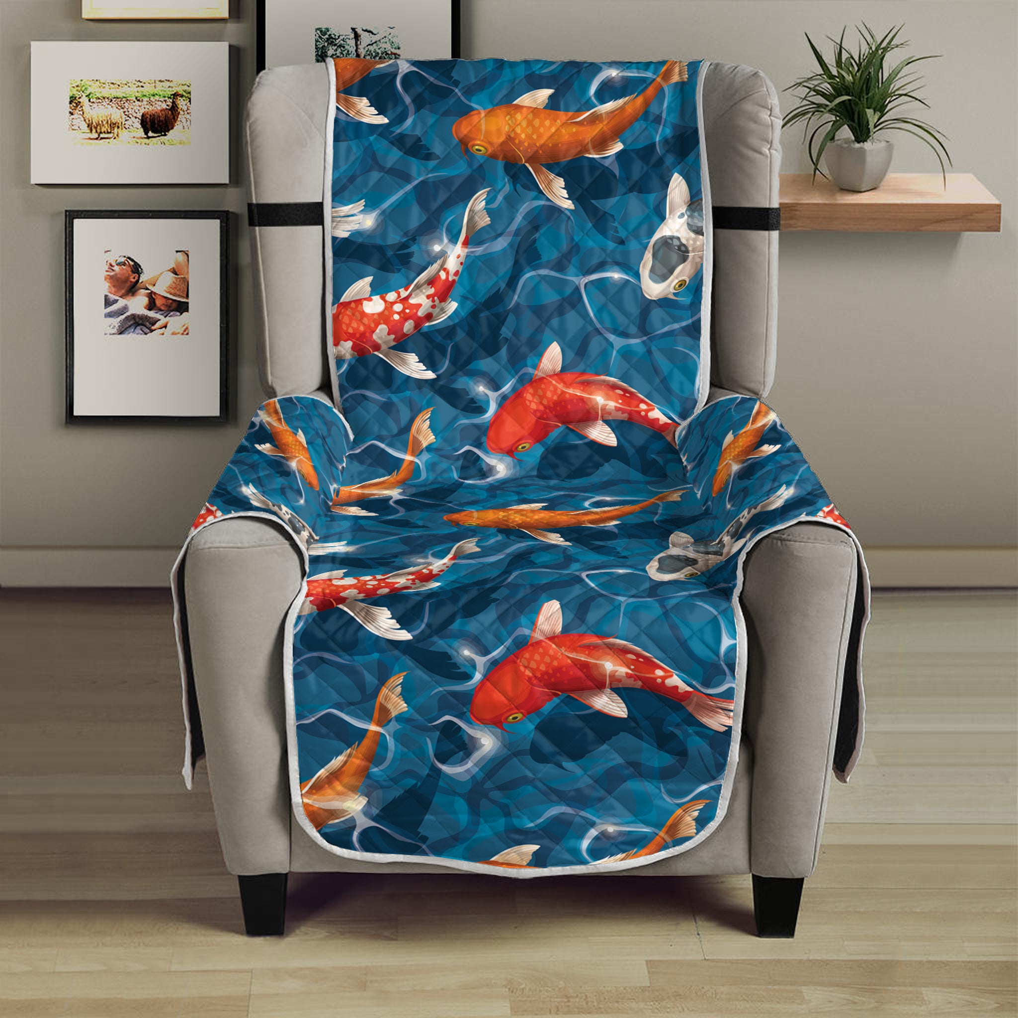 Koi Fish Pattern Print Armchair Protector