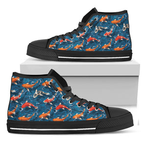 Koi Fish Pattern Print Black High Top Shoes