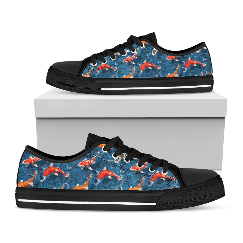 Koi Fish Pattern Print Black Low Top Shoes