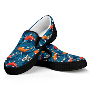 Koi Fish Pattern Print Black Slip On Shoes