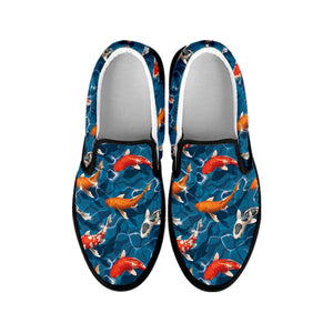 Koi Fish Pattern Print Black Slip On Shoes