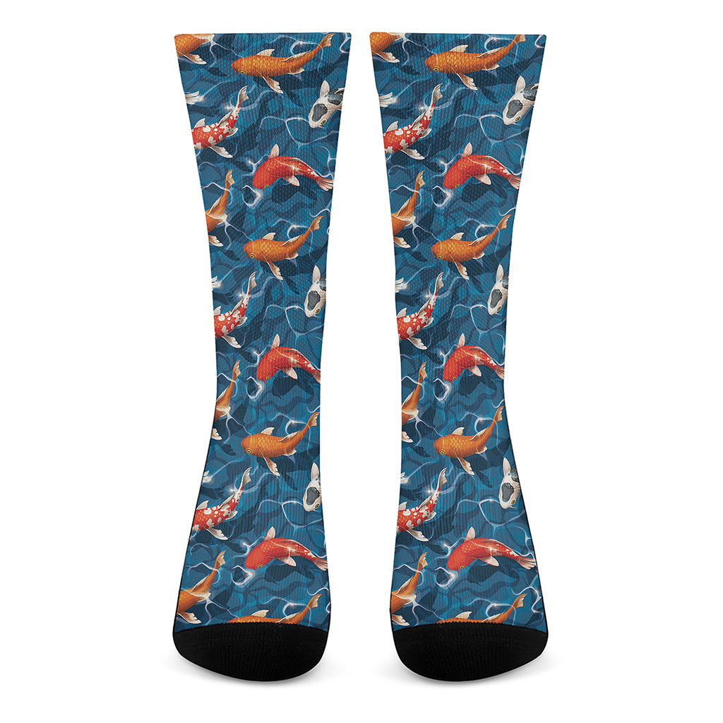 Koi Fish Pattern Print Crew Socks