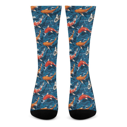 Koi Fish Pattern Print Crew Socks