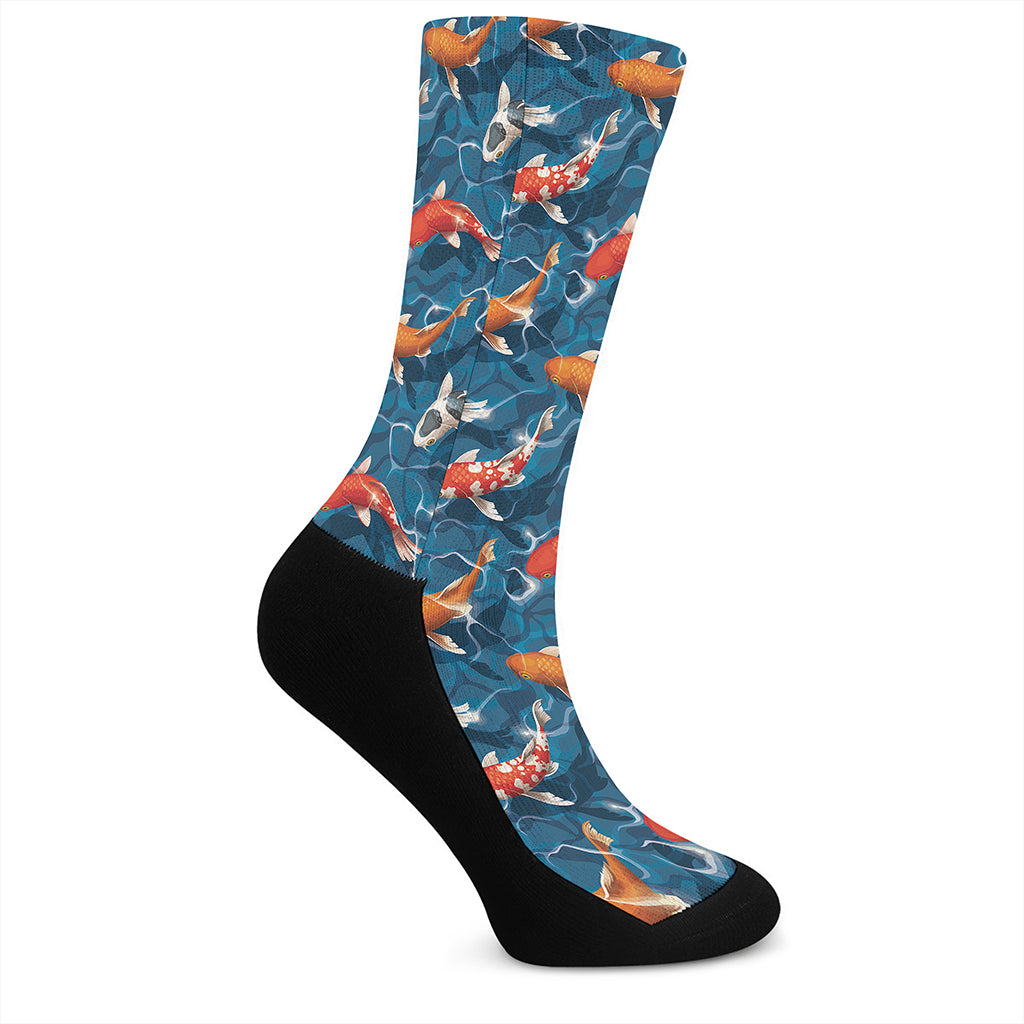 Koi Fish Pattern Print Crew Socks