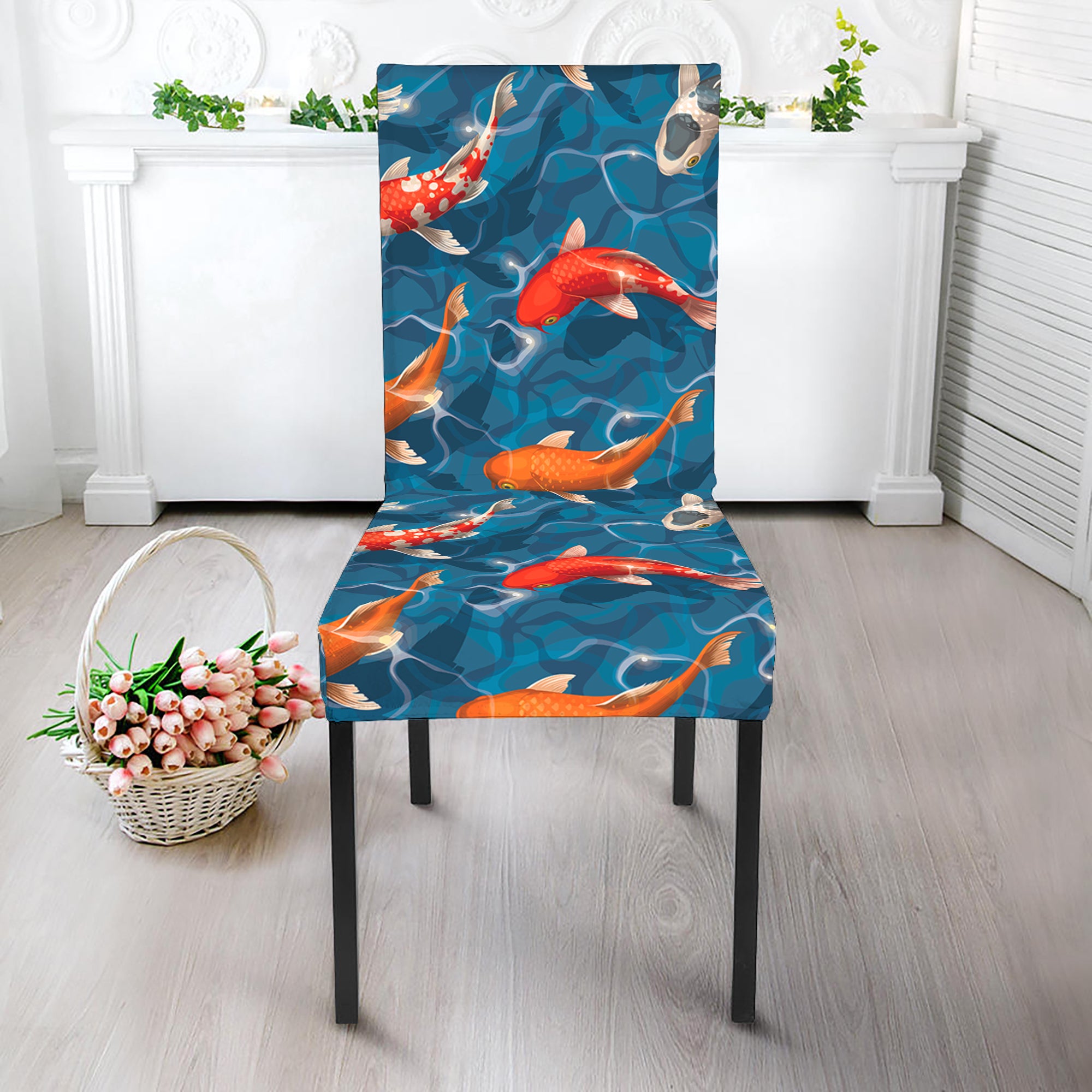 Koi Fish Pattern Print Dining Chair Slipcover